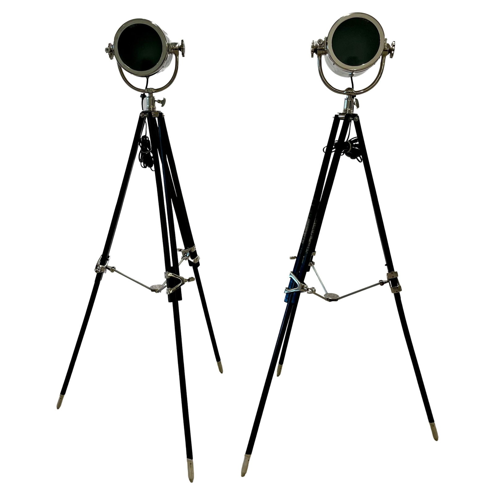Pair of Art Deco Chrome Spotlight Floor Lamps on Ebony Tripod Bases (1 of 20)
