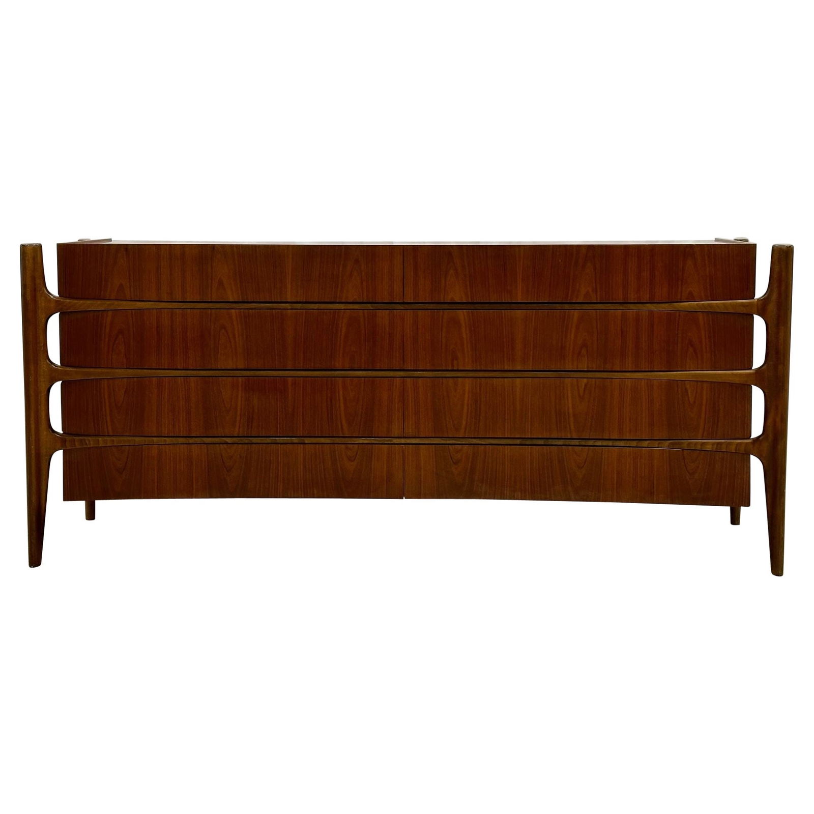 William Hinn, Mid-Century Modern, Sculptural Exoskeleton Dresser, Sweden, 1960s: About the Item William Hinn, Mid-Century Modern, Sculptural Exoskeleton Dresser, Sweden, 1960s Concave sculpted front design with edge mounted legs. Swedish Guild Collection. The Urban Furniture Co. S