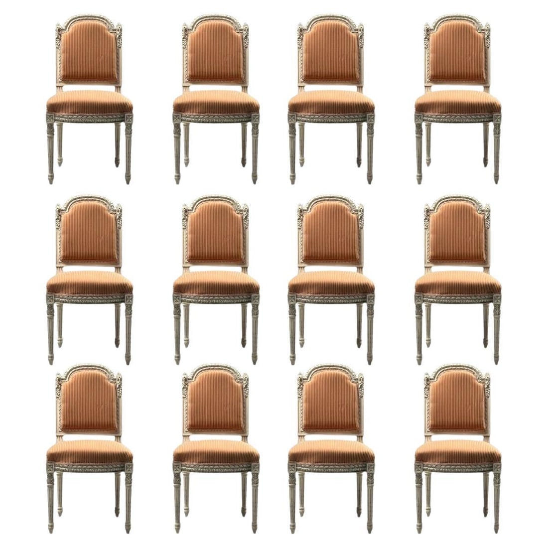 12 Swedish Louis XVI Style Dining / Side Chairs Painted Carved Frames New Fabric (1 of 20)