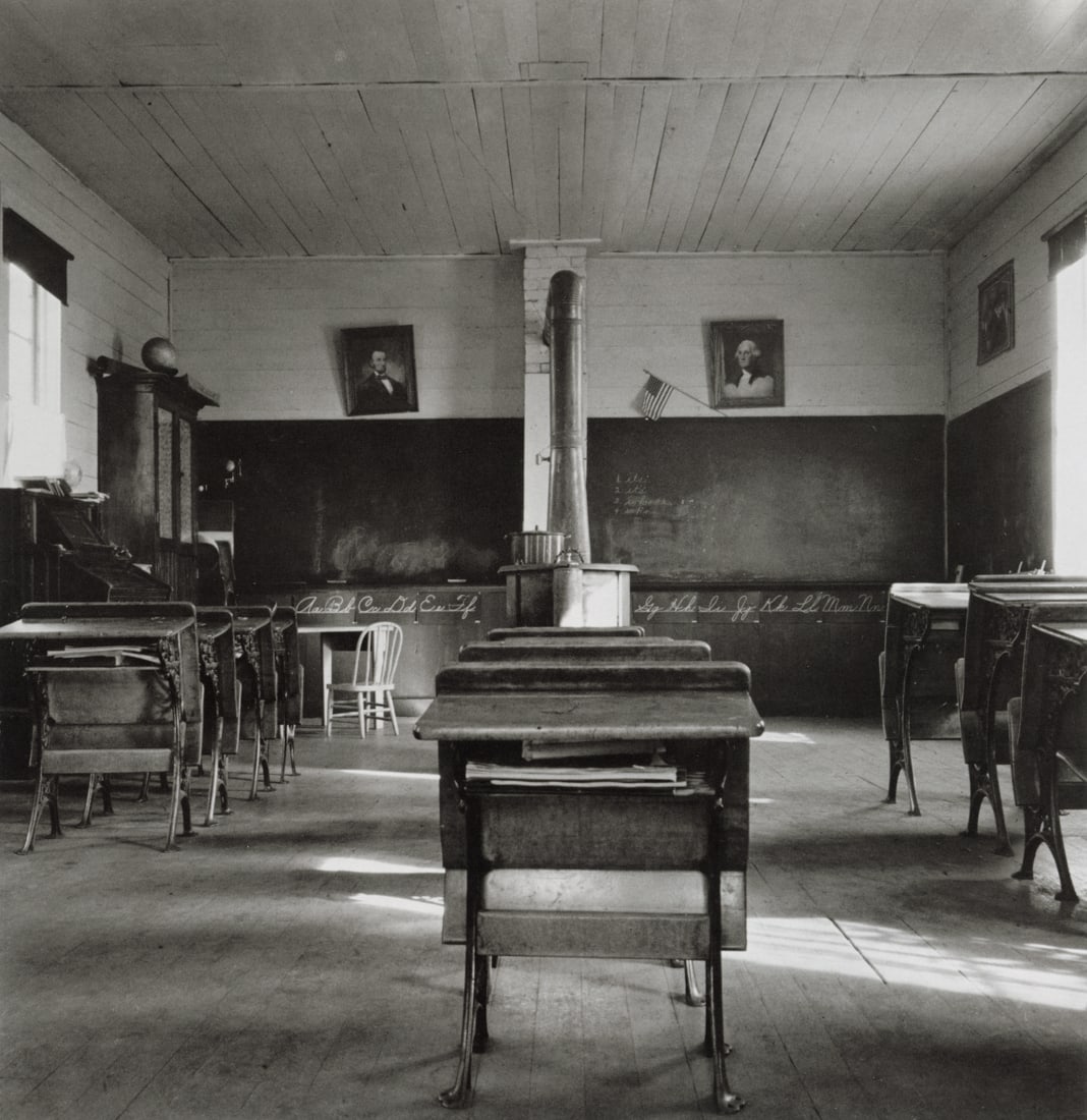 DOROTHEA LANGE - One Room School, Oregon, 1939: Artist: Dorothea Lange Title: One Room School, Baker County, Oregon, 1939 Medium: Duotone Photo Litho, 1982, Hong Kong Dimensions: 7.35x7.55" Description: Heat Wax Mounted on 8.5x11" Conservation Boar
