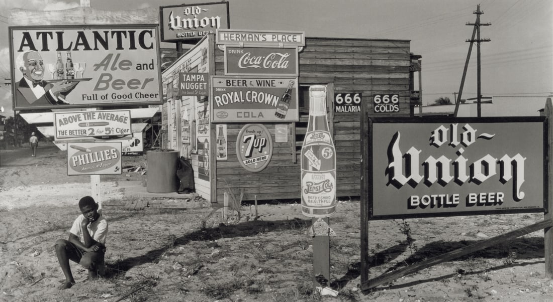 ARNOLD NEWMAN - Billboards, West Palm Beach, FL 1940: Artist: Arnold Newman Title: Billboards, West Palm Beach, FL, 1940 Medium: Photo Litho, 2008, Germany Dimensions: 9.65x5.3" Description: Heat Wax Mounted on 11x14" Conservation Board Artist Bio: Arnol