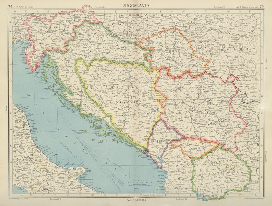 YUGOSLAVIA. Trieste international zone. Slovenian Istria. BARTHOLOMEW 1947 map: TITLE/CONTENT OF MAP: 'Jugoslavia' The Free Territory of Trieste (Italian: Territorio libero di Trieste, Slovene: Svobodno tržaško ozemlje; Croatian: Slobodni teritorij Trsta; Triestine and 