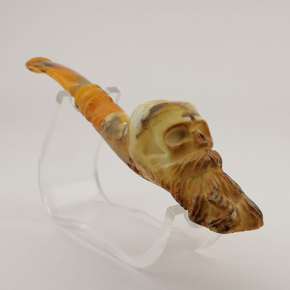 Bearded Skull Meerschaum Pipe,Colorful Marbling Patterned (1 of 9)