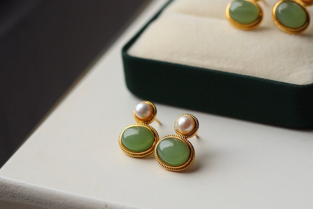 Natural jasper pearl earrings (1 of 7)