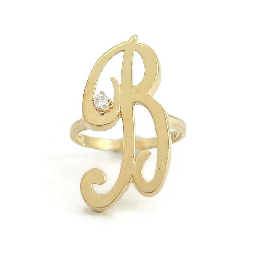 Letter R Initial Diamond Statement Ring 14K Yellow Gold, 4.40 Grams (1 of 7)