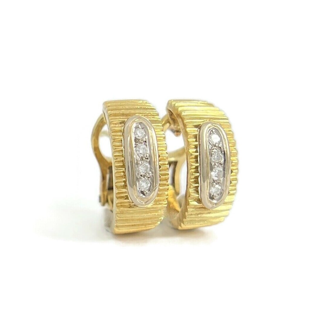 Vintage 1950's Ribbed Diamond Drop Hoop Earrings 18K Yellow Gold, 6.67 Grams (1 of 6)