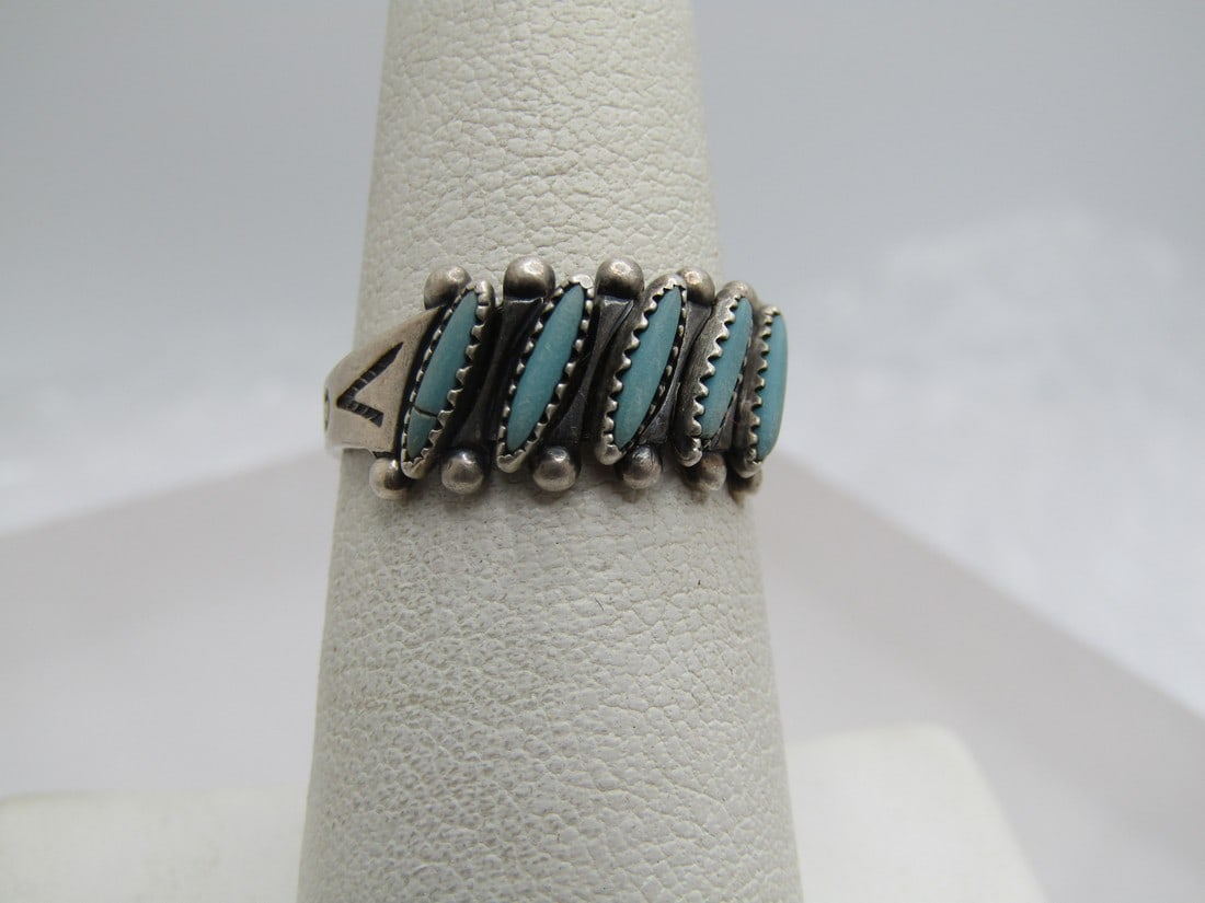 Vintage Sterling Southwestern Turquoise Ring, Needlepoint, Signed Bell Trading, Sz. 6.5 (1 of 6)