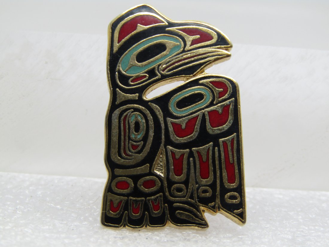 Vintage David Audette Enameled raven  Brooch, Sitka, Alaska, 1980's-1990's (1 of 6)