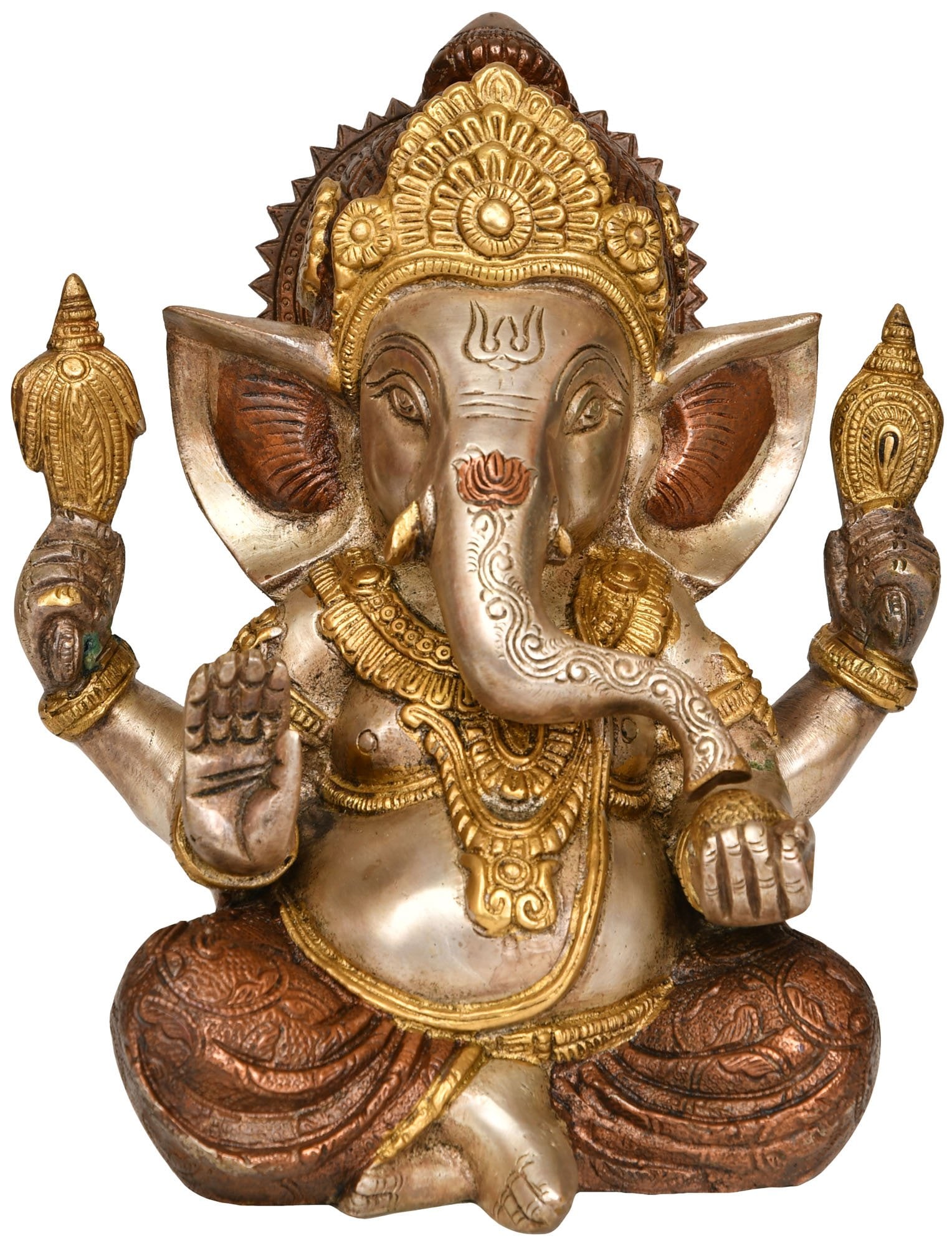 8" Blessing Lord Ganesha Eating Modaka In Brass (1 of 2)