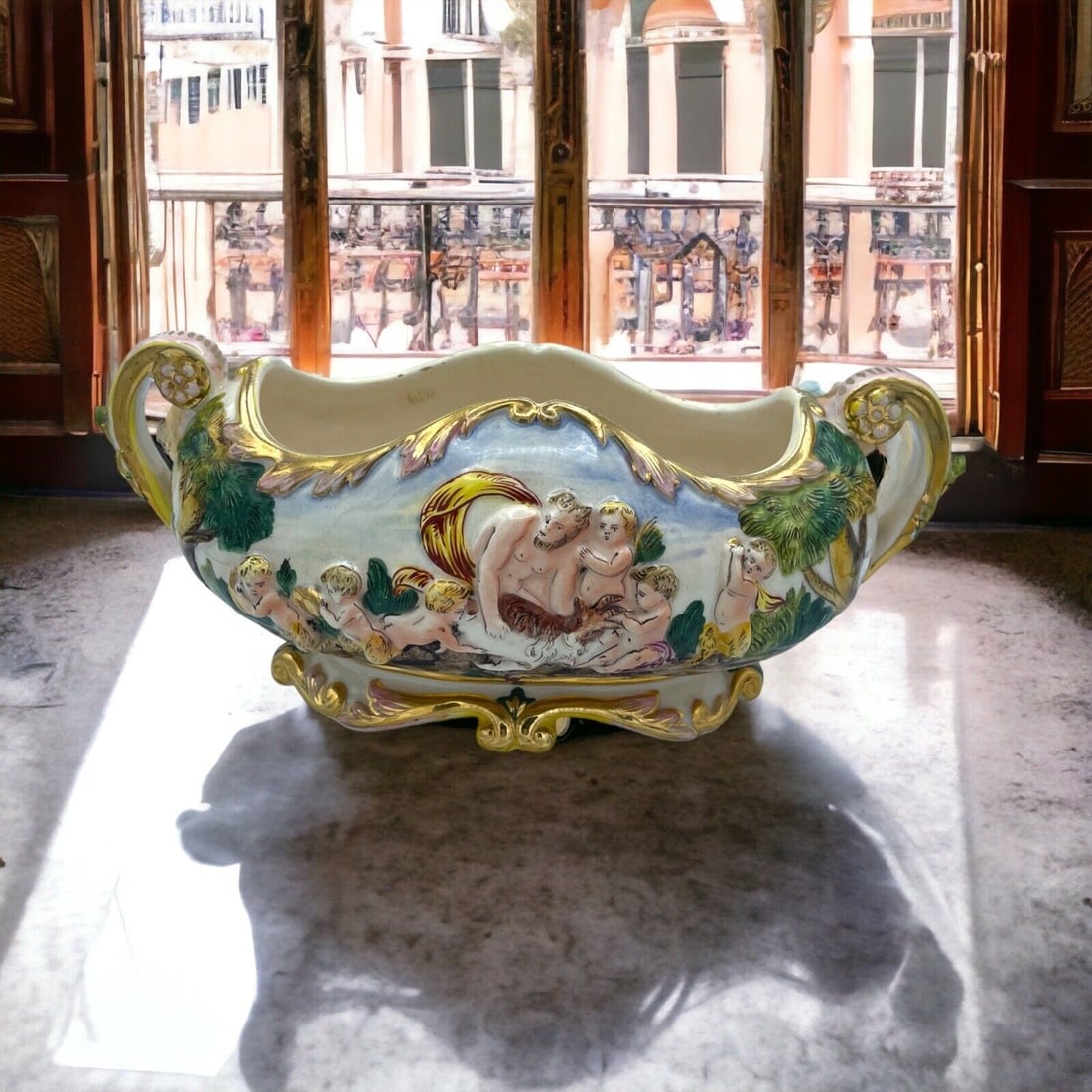 Antique Capodimonte Bowl Gold Embellished Angel Cherub W/24k Gold Italy: Title: Antique Capodimonte Bowl Gold Embellished Angel Cherub W/24k Gold Italy Description: Antique Capodimonte Bowl Gold Embellished Angel Cherub W/24k Gold Italy Reserve: $420.00 Shipping: Domestic: