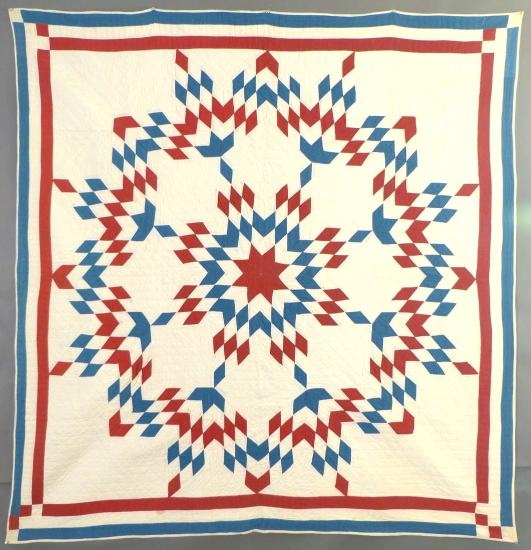 Antique, Red, White & Blue "Broken Star" Quilt, c.1915 (1 of 7)