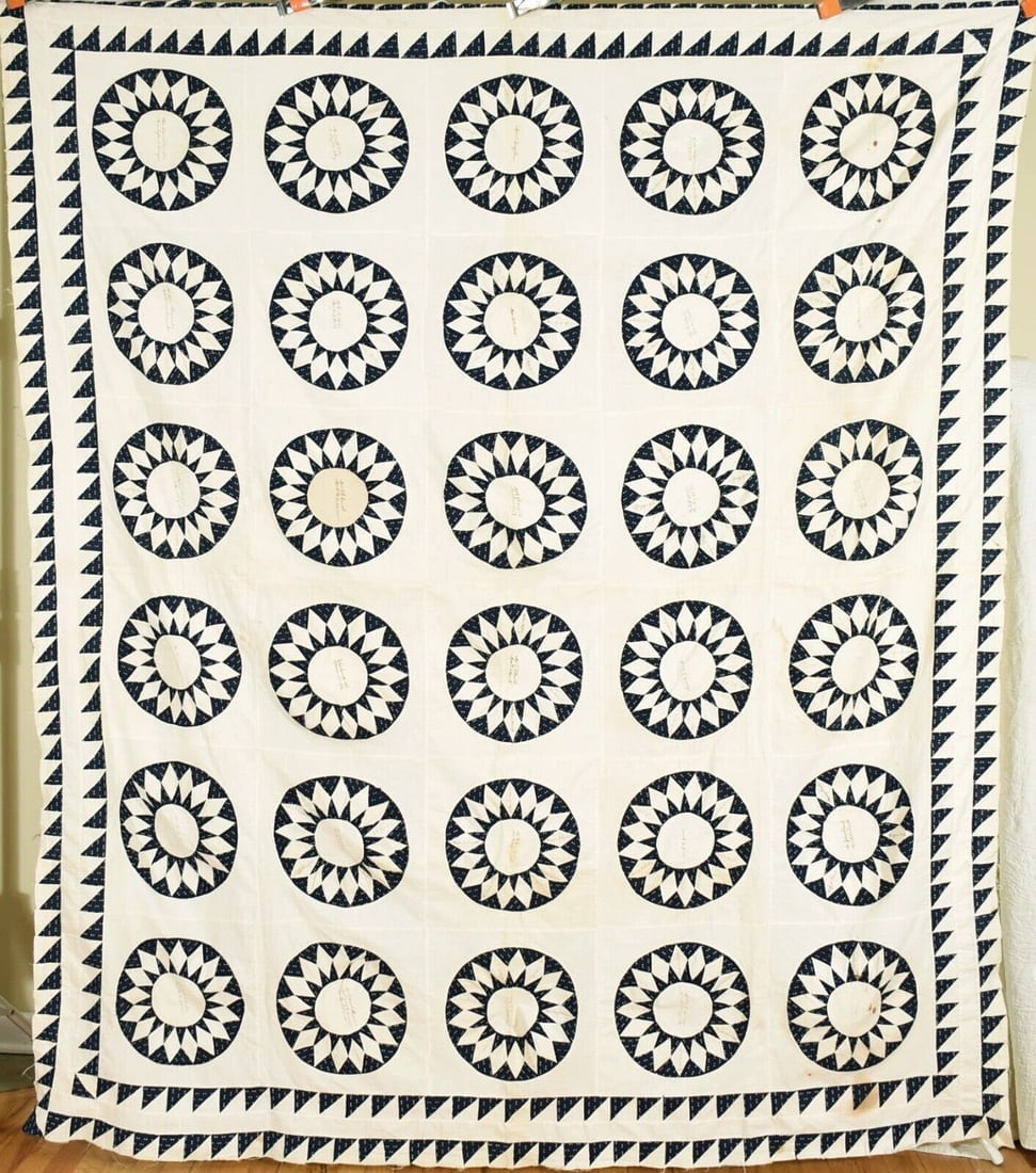 1870's Indigo Blue Compass Quilt Top (1 of 10)