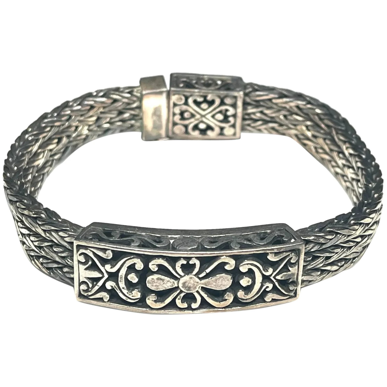 Vintage Triple Chain Heavy Ornate Sterling Silver Bracelet (1 of 8)