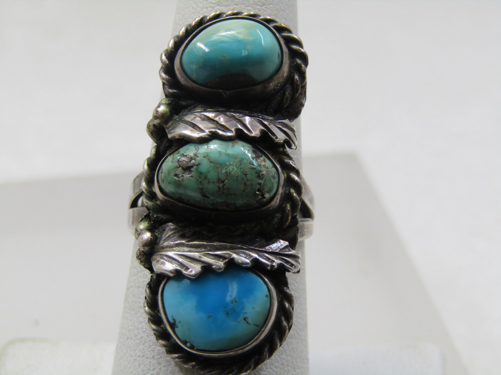 Vintage Sterling Southwestern Turquoise & Larimar Ring, Sz. 7.25, Unisex, 1960's-1970's (1 of 8)