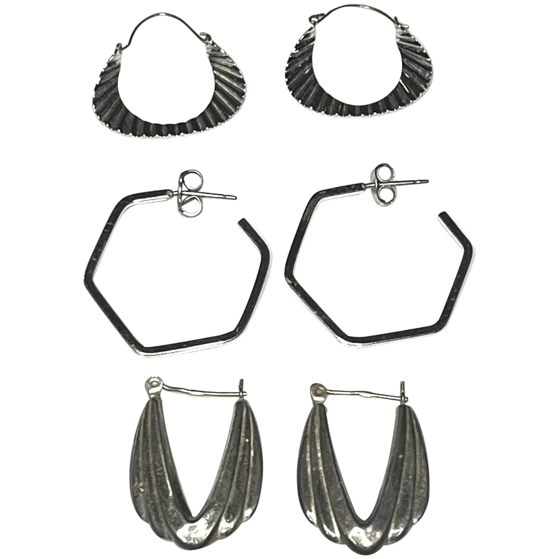 Three Vintage Sterling Silver Hoop Earring Sets (1 of 7)