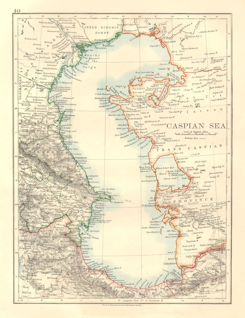 CASPIAN SEA. Baku Persia Astrakan. "Inner Kirghiz Horde". JOHNSTON 1906 map (1 of 1)