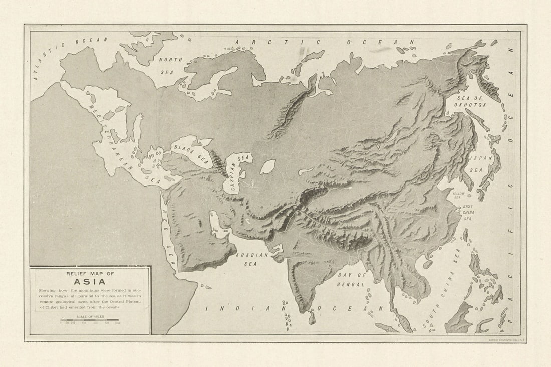 Relief Map of Asia 1907 old antique vintage plan chart (1 of 1)