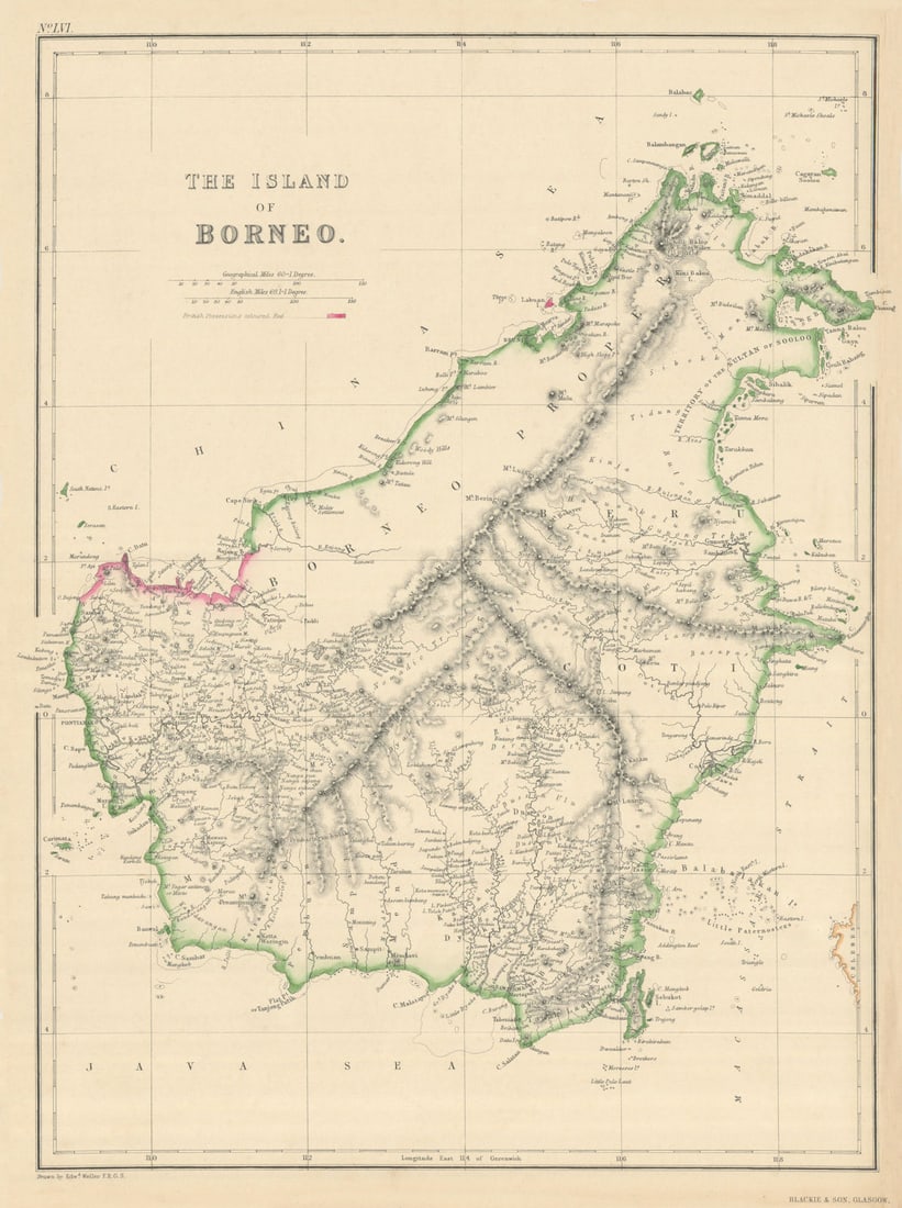 The Island of Borneo by Edward Weller. Sarawak Sabah Brunei Kalimantan 1860 map (1 of 1)