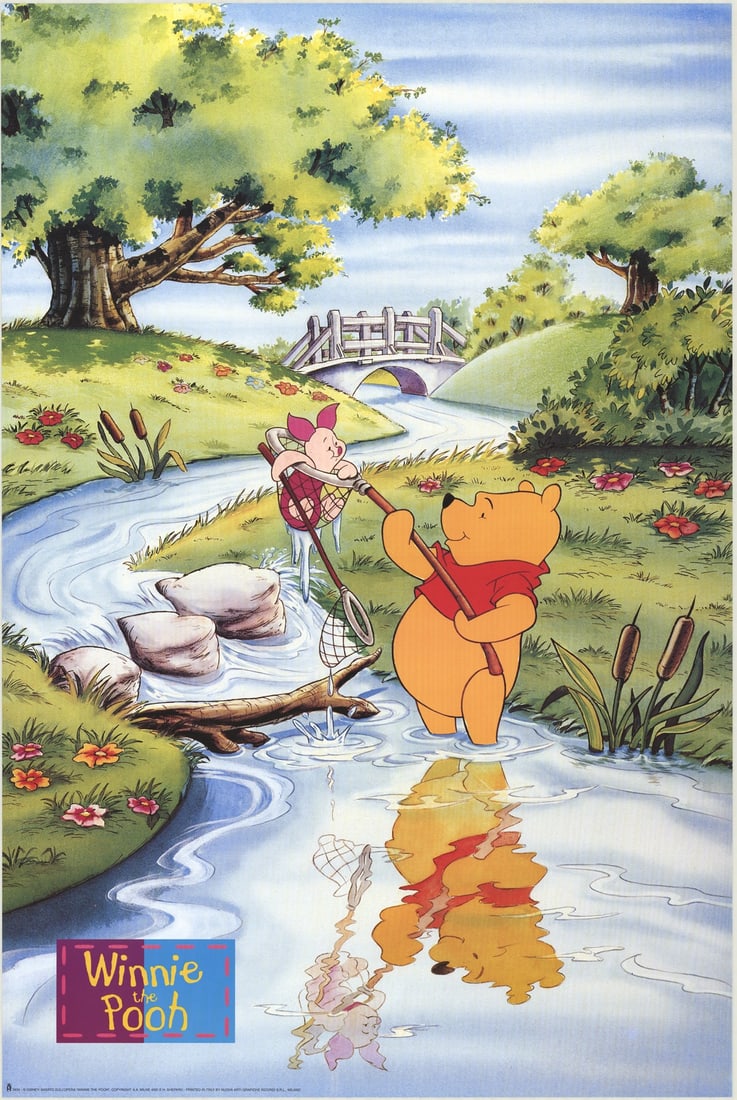 Disney - Winnie the Pooh and Piglet Fishing - 1994 Offset Lithograph 36" x 24" (1 of 1)