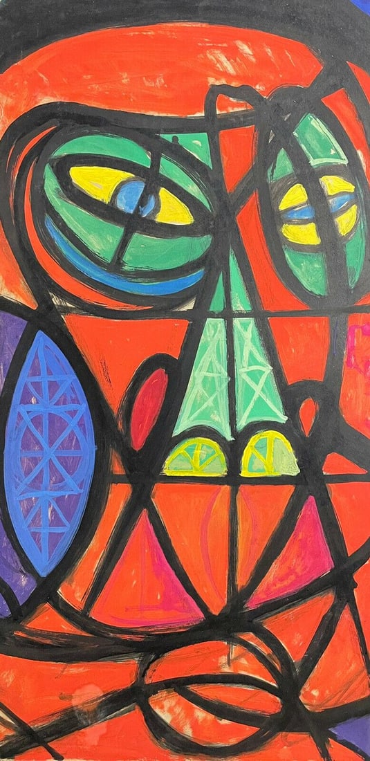 HUGE ORIGINAL 1960'S FRENCH ABSTRACT PAINTING - PORTRAITS ON BOTH SIDES C. 1960'S (1 of 14)