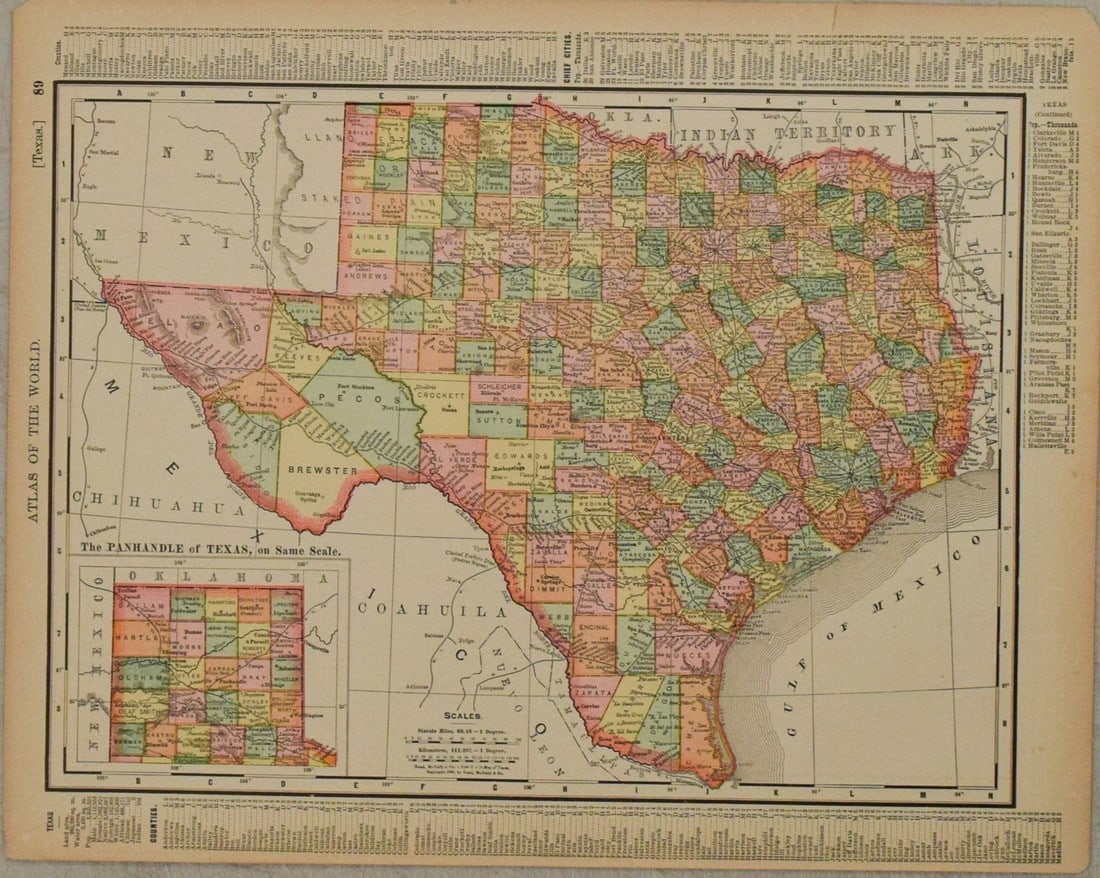 1898 Rand McNally Map of Texas [verso] Indian Territory and Oklahoma -- Texas [verso] Oklahoma and (1 of 2)