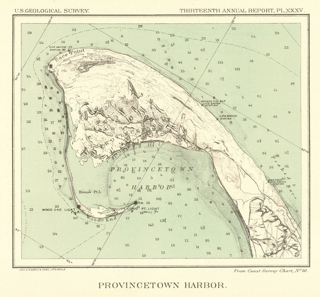 Provincetown Harbor.: Title: Provincetown Harbor. Publisher: U.S. Geological Survey Dimensions: Height: 5.5 Width: 6.5 Description: From Coast Survey Chart No.10 Reserve: $45.00 Shipping: Domestic: Flat-rate of $18.00 to a