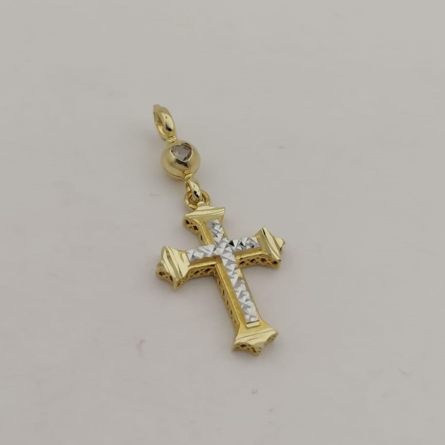 14K 585 Yellow and White Gold Cross Pendant: Title: 14K 585 Yellow and White Gold Cross Pendant Description: 14K 585 Yellow and White Gold Cross Pendant Condition:New -Weight:1.53g -Size:0.59x1.33 inch (15x34mm) With Gift Box Express Shipping.Ca