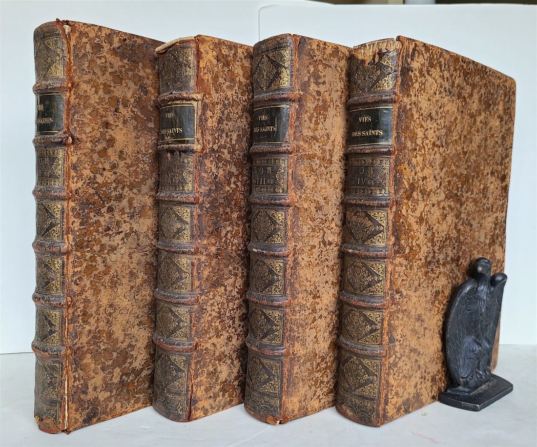 1724 LIVES OF THE SAINTS 4 FOLIO VOLUMES SET in FRENCH antique (1 of 9)
