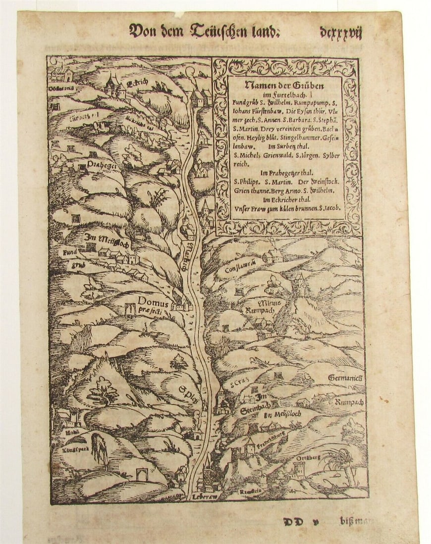 1569 MUNSTER COSMOGRAPHY LEAF w/ MAP antique 16th century (1 of 6)