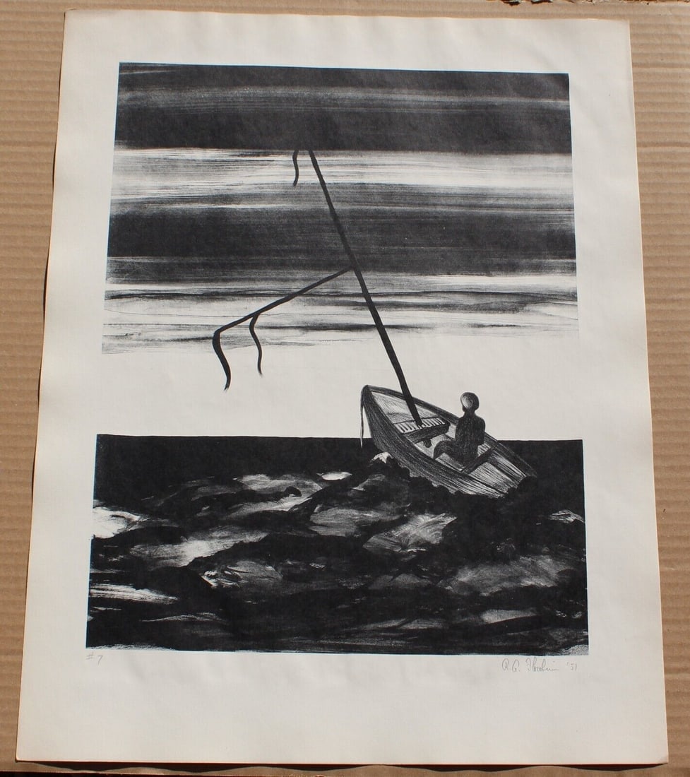 RICHARD FLORSHEIM Hand Signed Lithograph He Rides The Oceans Edition of 30 1951 (1 of 4)