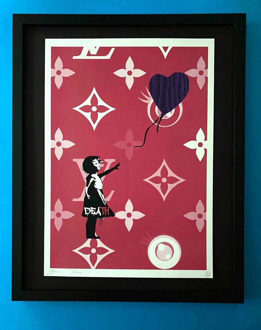 DEATH NYC Hand Signed LARGE Print Framed 16x20in COA BANKSY GIRL MURAKAMI B: This is a Stunning and Scarce 100% Authentic New Print by Death NYC Hand Signed and Numbered in Pencil by the Artist Limited Edition of 100 Large Size: 45cm x 32cm About 18x13in Fine Art 300 gsm Paper