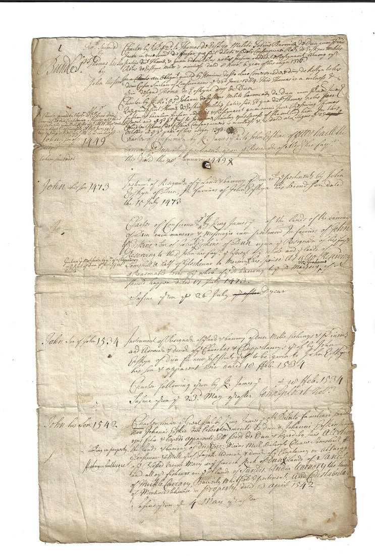 1671 Scottish Manuscript Abstract of Lands from 15th Century (1 of 3)