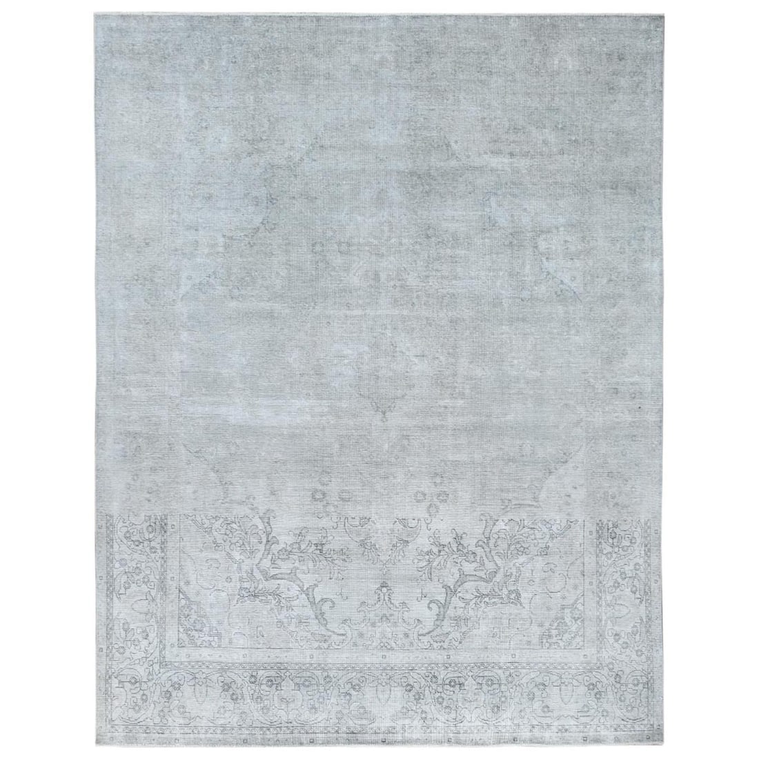 Gray Vintage Persian Tabriz Distressed Look Hand Knotted Worn Wool Rug (1 of 12)