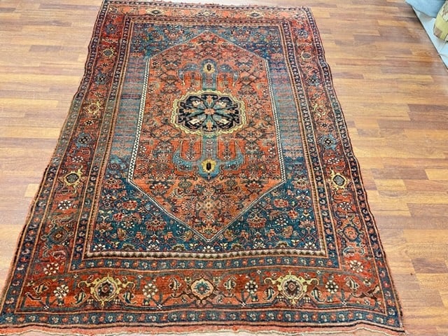 Signed Antique Persian Bidjar rug-5074: Title: Signed Antique Persian Bidjar rug-5074 Description: Beautiful antique persian Bidjar rug, from northwest persia, size 4 ft. 9 inches by 7 ft, circa 1910,excellent condition with a very slight l