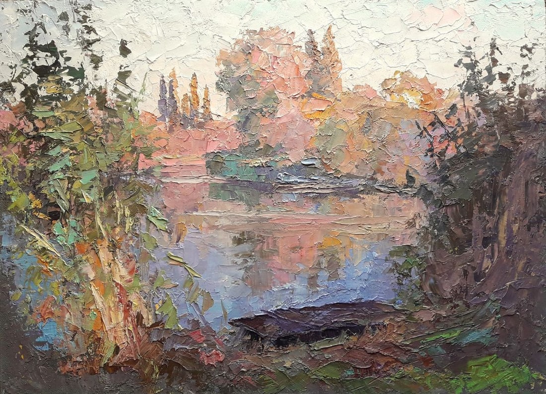 Oil painting Bridge Serdyuk Boris Petrovich: SERB 540 *** ABOUT THIS PAINTING *** * TITLE: "Bridge" * ARTISTS: Serdyuk Boris Petrovich * SIZE: 51.5x71.5 cm/'20.27x28.14 inches' * MEDIUM: oil, dvp * HAND PAINTED: Original painting from our collec