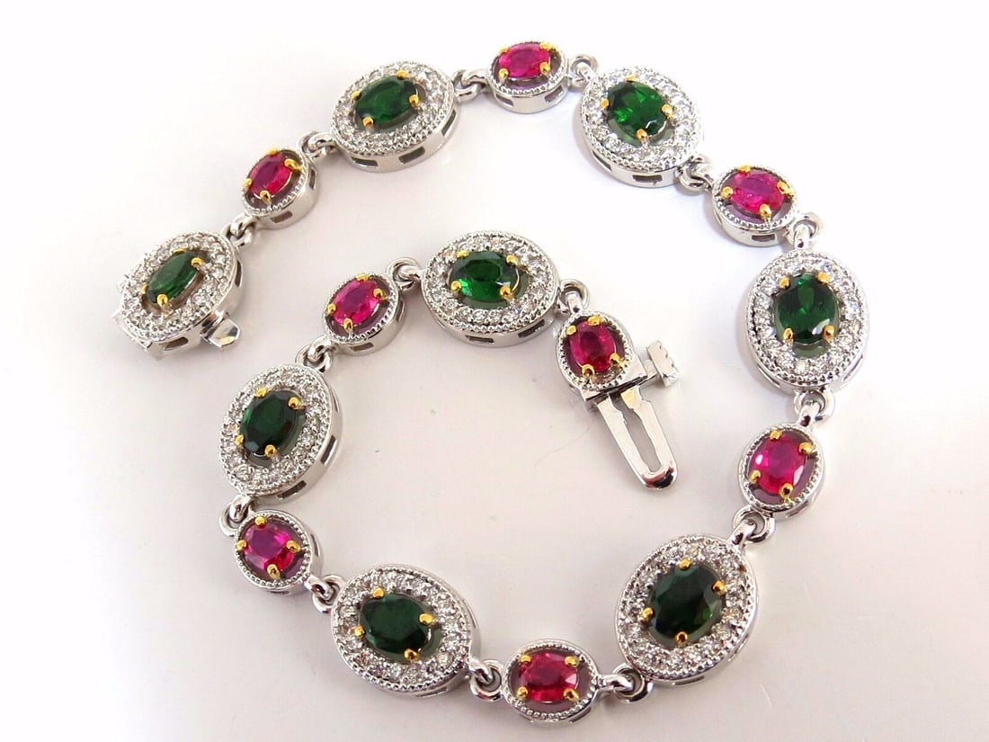 5.27ct natural tsavorite ruby diamonds cluster link bracelet+ (1 of 5)