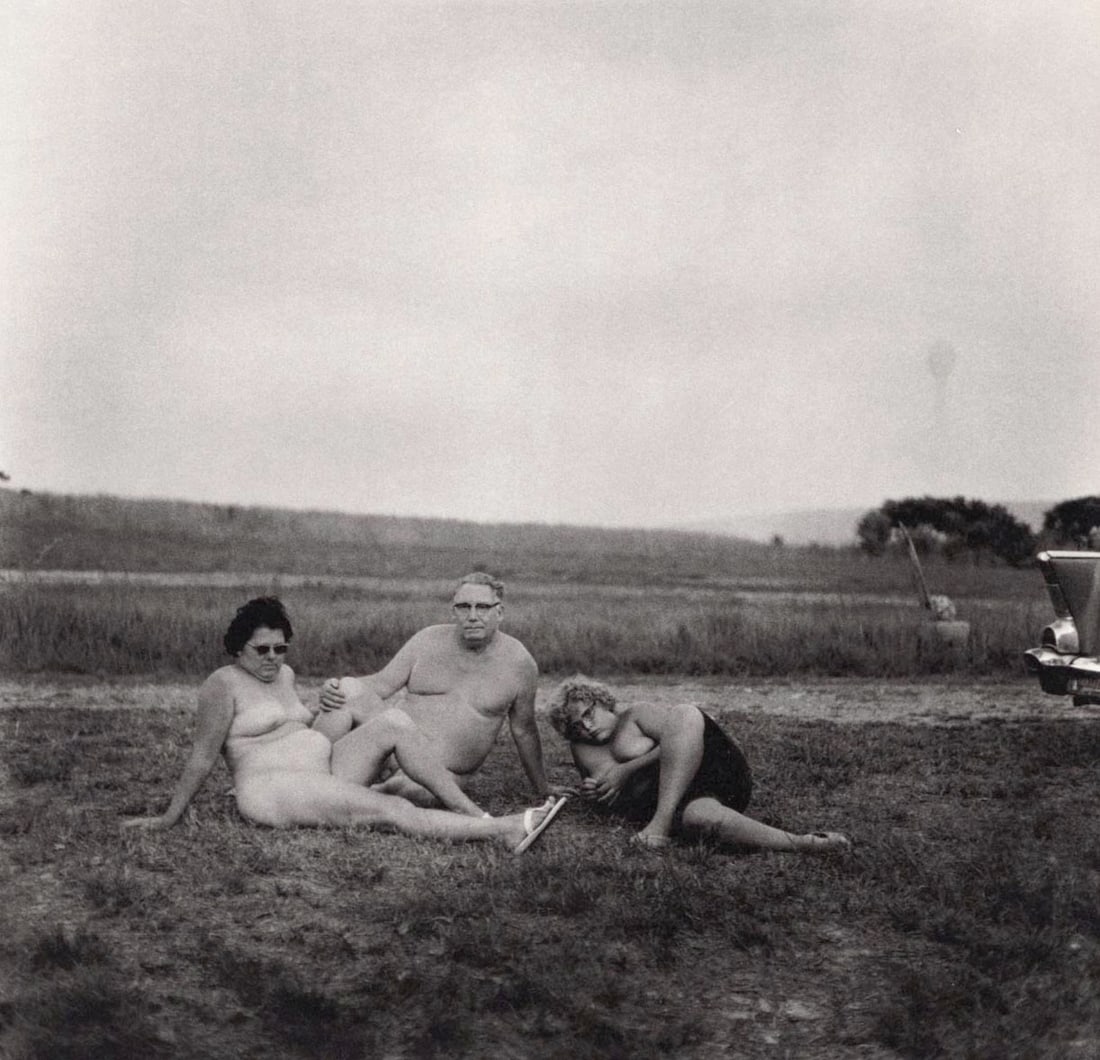 DIANE ARBUS - A Family one evening in a Nudist camp, PA. 1965: Artist: DIANE ARBUS Print Title: A Family one evening in a Nudist camp, PA. 1965 Medium: Photoengraving Printed 1970’s in the US Image size (inches) approx. 8 x 8” Diane Arbus (1923 –