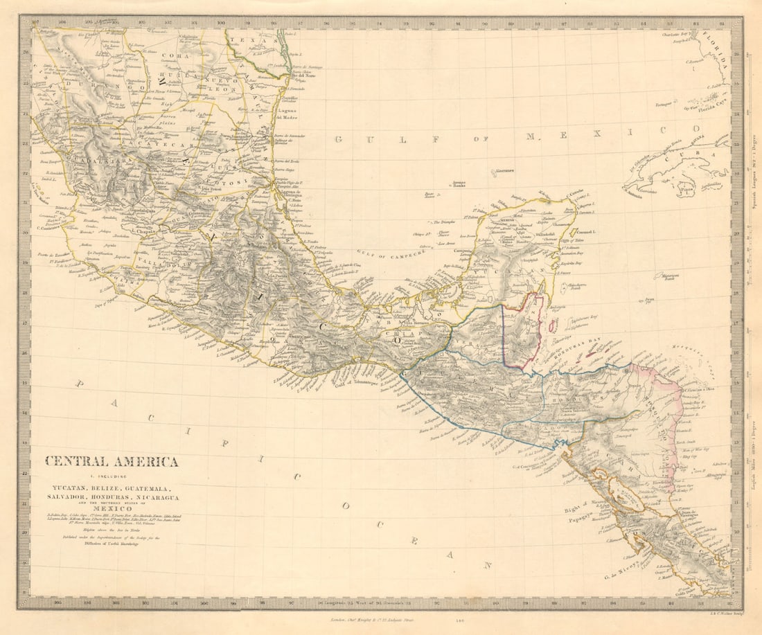 SOUTHERN MEXICO & CENTRAL AMERICA. Yucatan Belize Mosquito Coast. SDUK 1846 map (1 of 1)