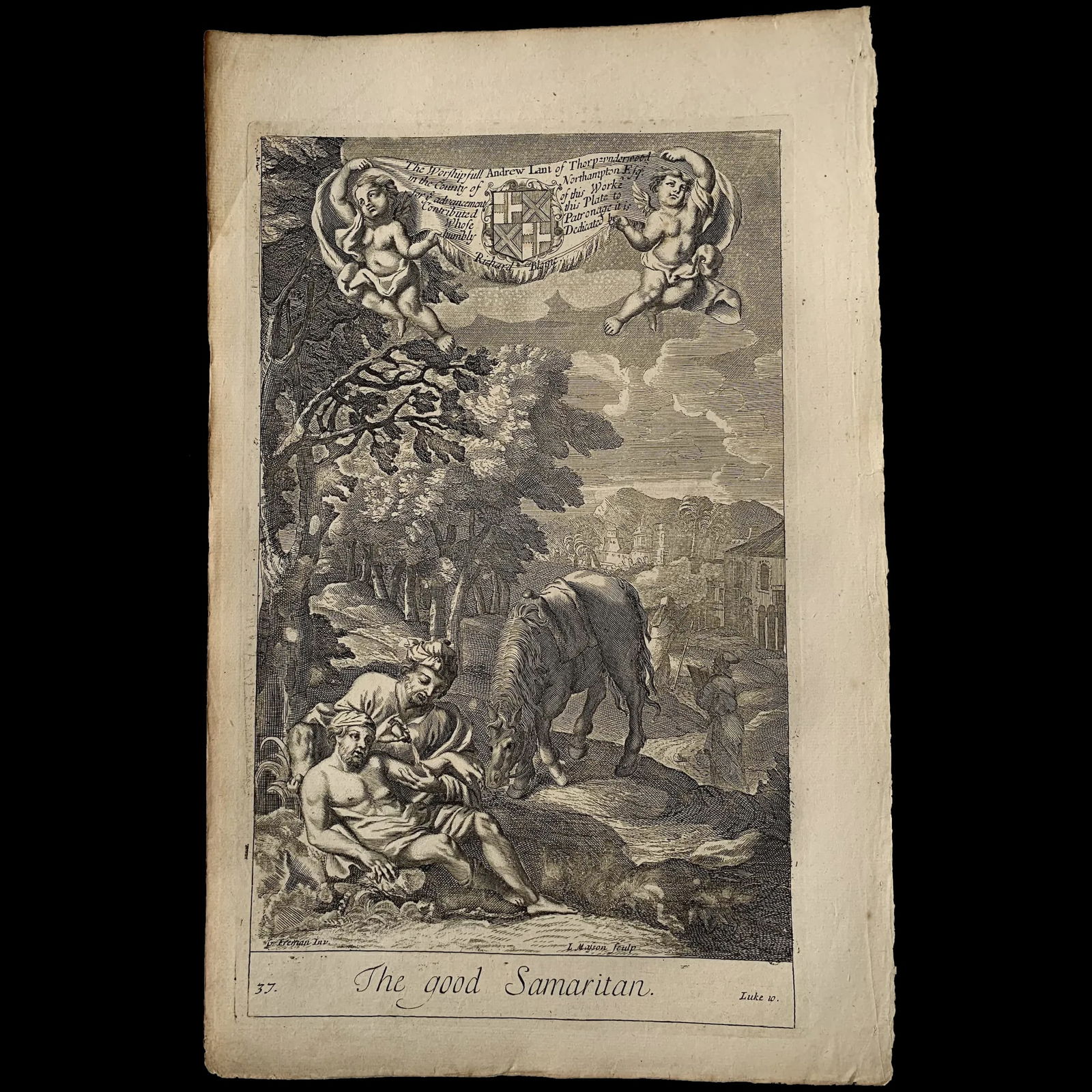 The Good Samaritan - Original antique engraving after G Freman, 17th century. (1 of 5)