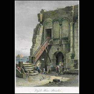 Virgil's House, Brindisi, after C. Werner. Engraved by C. Bertrand (c.1875): Title: Virgil's House, Brindisi. Artist: after Carl Friedrich Heinrich Werner (1808 – 1894). Engraver: C. Bertrand Description: hand colored engraving. Production date: c.1875. Plate mark: 26,5x