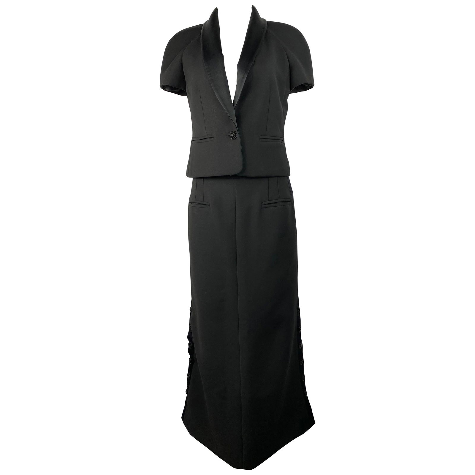 Chanel Black Wool Blend Short Sleeves Blazer Jacket and Maxi Skirt Suit Set (1 of 20)