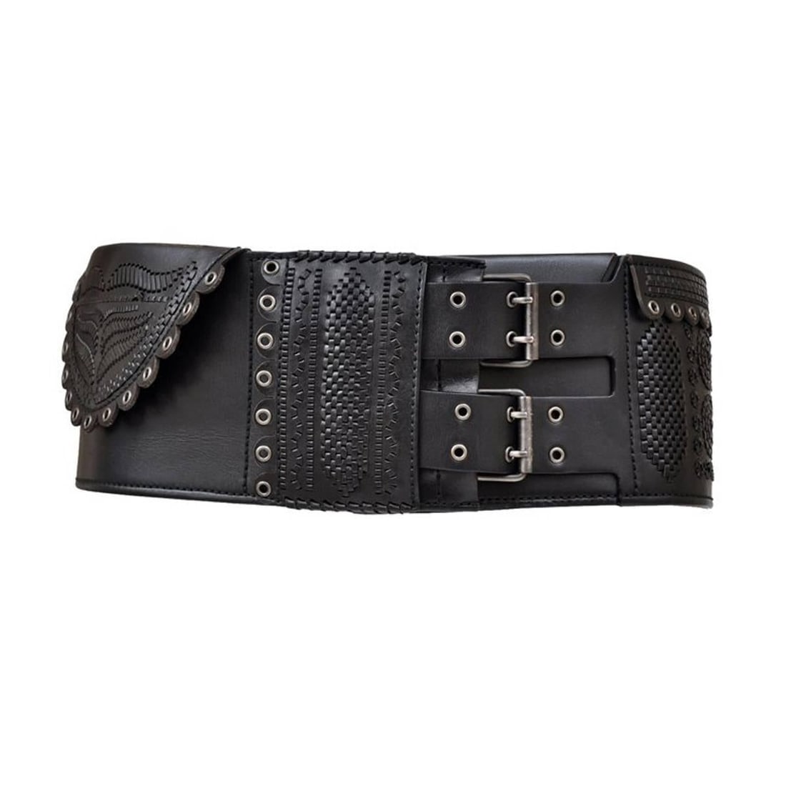 Tom Ford for Yves Saint Laurent F/W 2001 Wide Leather Belt with Secret Pocket: About the Item Tom Ford for Yves Saint Laurent F/W 2001 Runway Collection Iconic Wide Leather Belt, Embroidered Pattern Throughout, Grommet Embellishments at Trim Dual Buckle Closure at Front, Secret