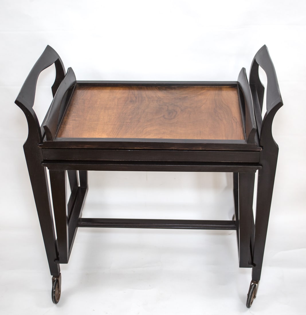 FRENCH MODERNIST ART DECO ROLLING NESTING TABLES WITH TRAY GASCOIN GABRIEL (1 of 8)