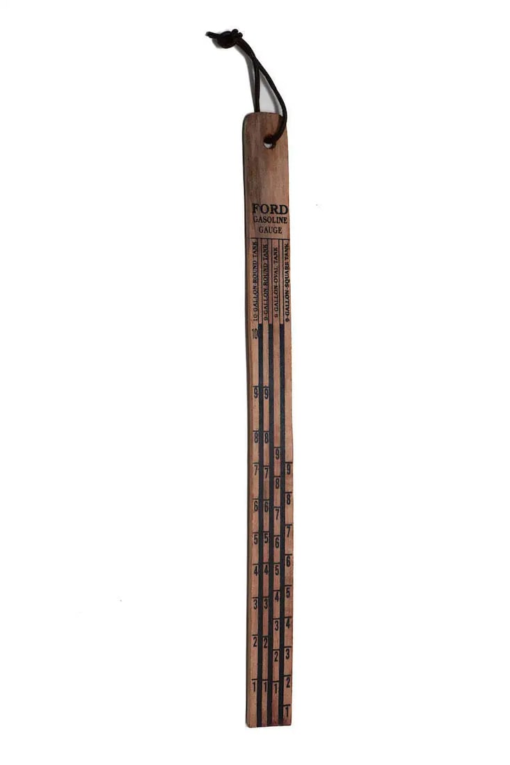 Wood Motel T Ford Car Gas Measuring Dip Stick: 15" x 1" Wonderful reproduction wood dip stick for checking gas. Antique finish.. Good detail styled to look vintage. Certainly hard to tell its age. Reserve: $15.00 Shipping: Domestic: Flat-rate of $