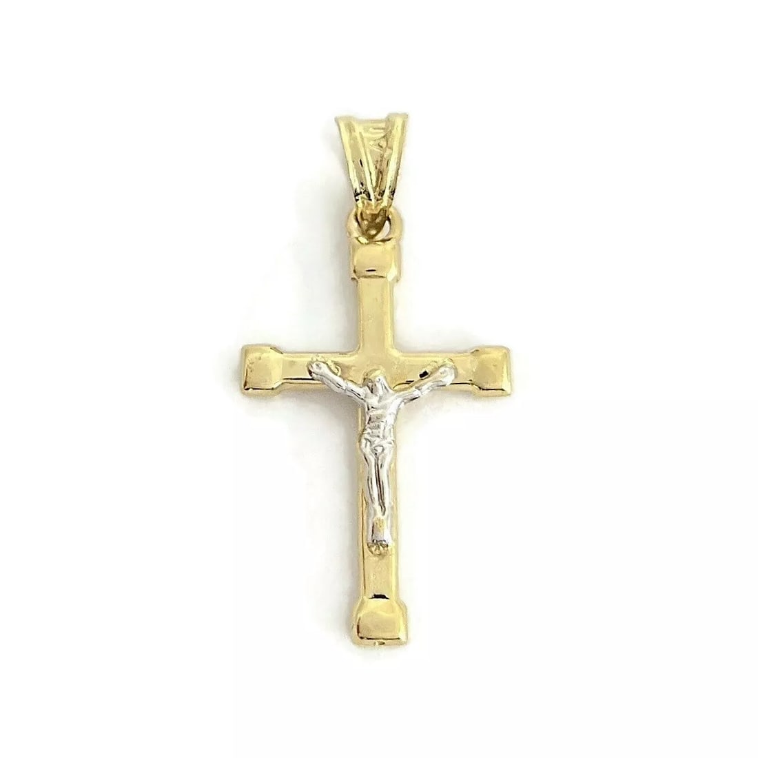 Two-Tone Crucifix Cross Necklace Pendant 10K Yellow Gold, .84 Grams (1 of 7)