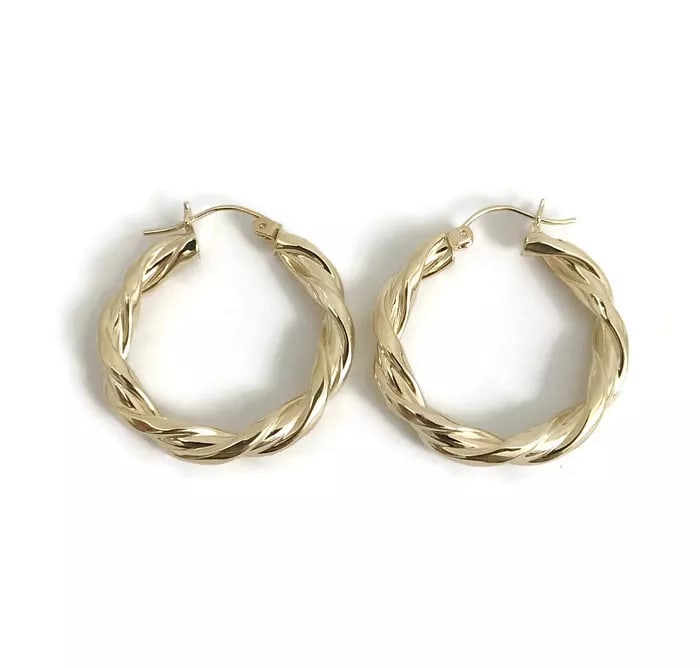 Medium Twisted Hoop Earrings in 14K Yellow Gold, 1.25 Inches, 3.51 Grams (1 of 11)