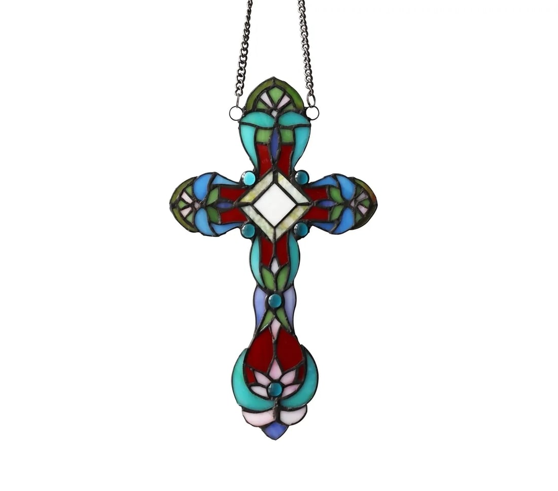 13.2" Stained Glass Cross Window Hanging Panel Suncatcher (1 of 5)