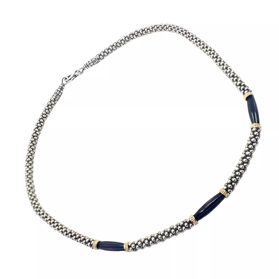 Authentic! Lagos Caviar Silver + 18k Yellow Gold Onyx Necklace (1 of 6)