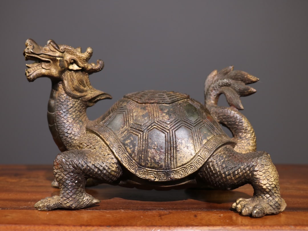 Old Chinese Bronze Dragon Turtle Statue (1 of 9)
