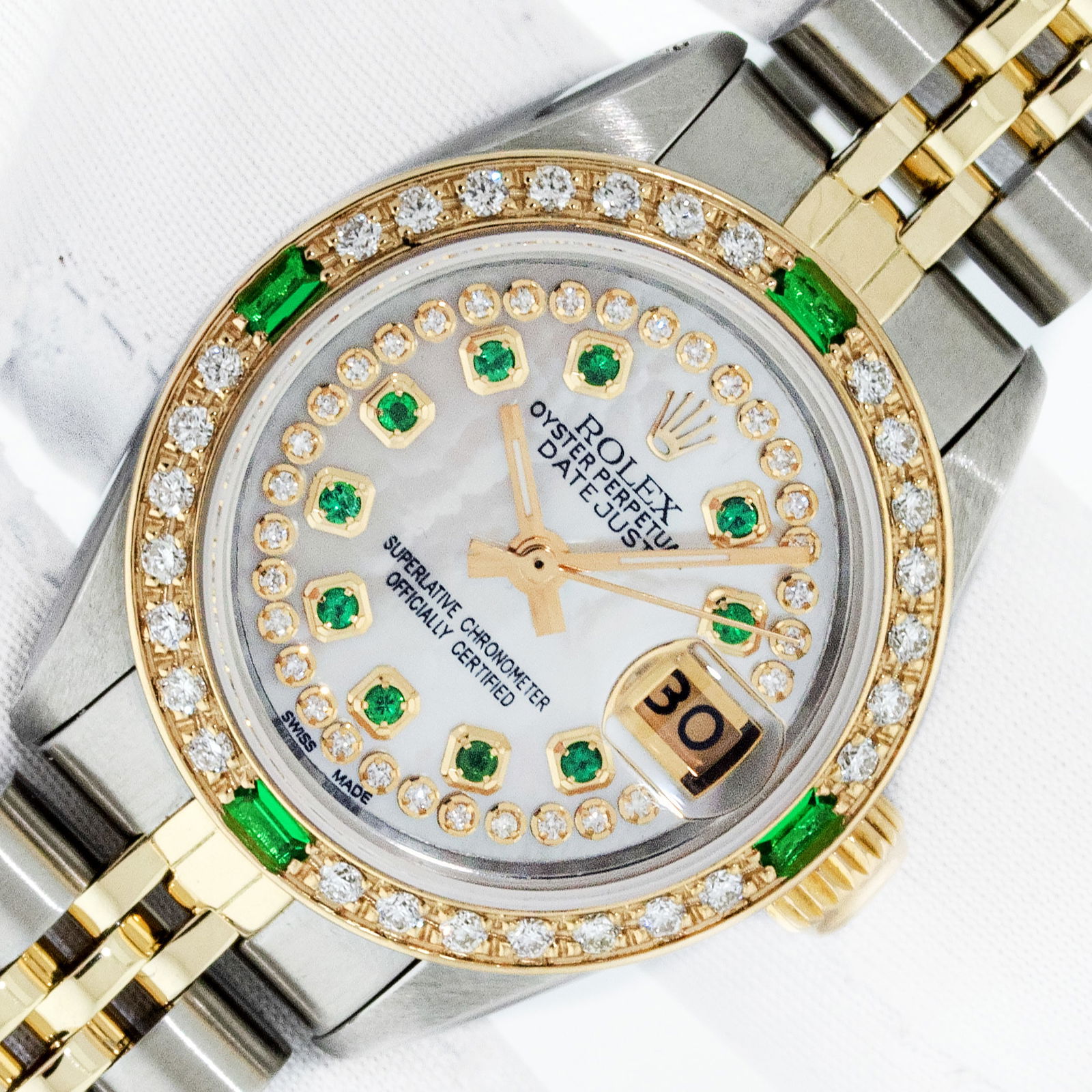 Rolex Lady Datejust MOP Diamond-Emerald Steel and 18K Gold Diamond Bezel Watch (1 of 9)